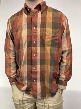 VTG Irvine Park Dress Shirt Mens L Long Sleeve Button Down Collar Plaid